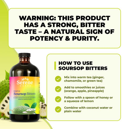 Soursop Bitters Liquid – Organic Herbal Detox with Black Seed, Moringa & Ginger by Serene Herbs – Supports Digestive Wellness & Immune Function – 16 Fl Oz​
